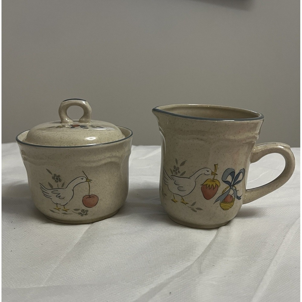 International China Marmalade Geese Sugar And Creamer Set Farmhouse Cottagecore
